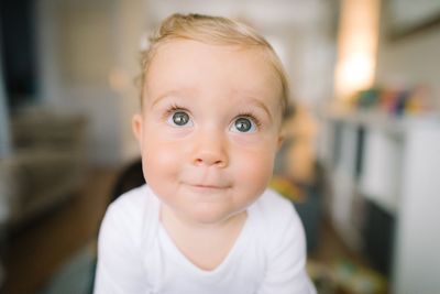 Close-up of cute baby looking up