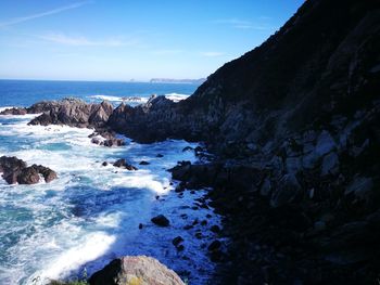 Scenic view of sea against blue sky