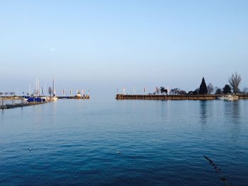 Harbor against clear sky