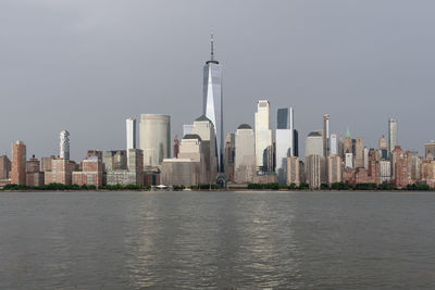 View of lower manhattan from jersey city waterfront after a summer storm