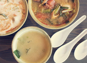 Close-up of soup in bowl on table