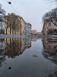 Reflection of buildings in lake against sky