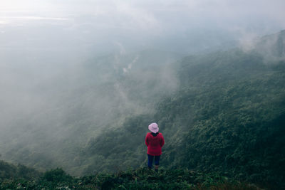 Rear view of man standing on mountain