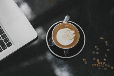 High angle view of coffee on table