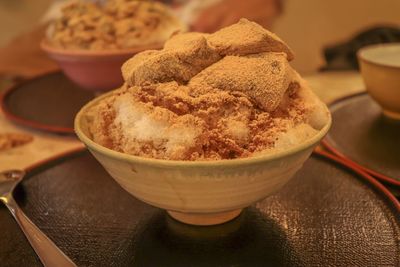 Close-up of dessert in bowl on table