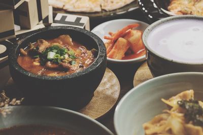 High angle view of food on table