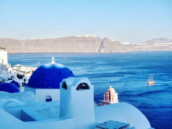 Panoramic view of sea against blue sky