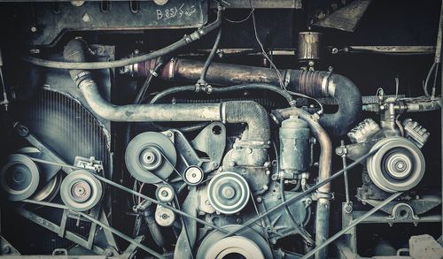 Close-up of machine part of factory