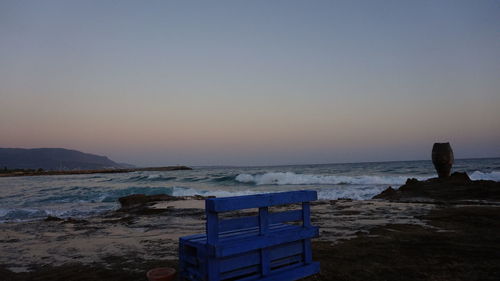 Scenic view of sea against clear sky during sunset