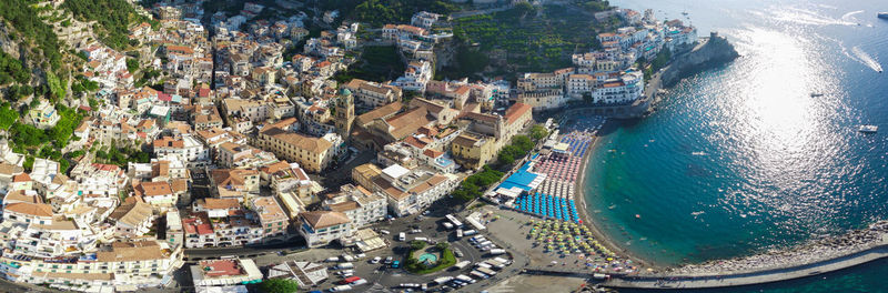 Aerial view of the cathedral and the city of amalfi, italy