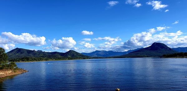 Scenic view of lake against blue sky