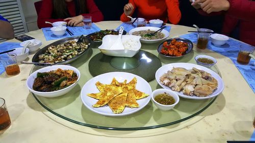 High angle view of food on table