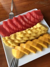 High angle view of breakfast on table