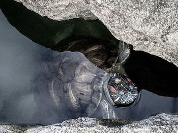 High angle view of rock formation in water