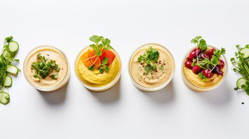 High angle view of food on white background