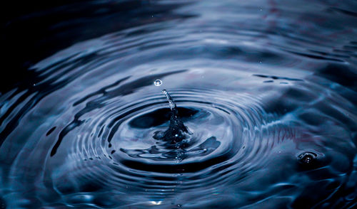 High angle view of drop falling in water