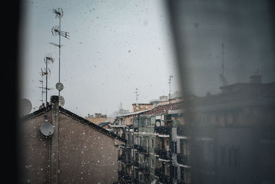Wet glass window in rainy season