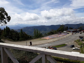 High angle view of road against sky