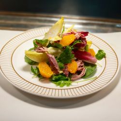 High angle view of salad in plate on table