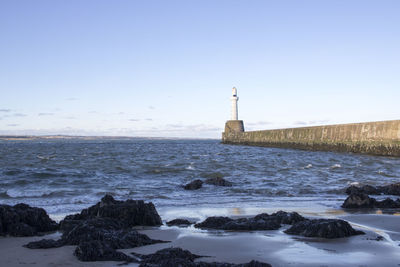 Scenic view of sea against clear sky