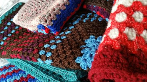 Full frame shot of multi colored crochets at market stall