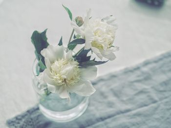 Close-up of white flower vase on table