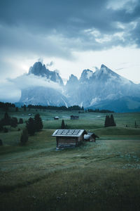 Scenic view of snowcapped mountains against sky