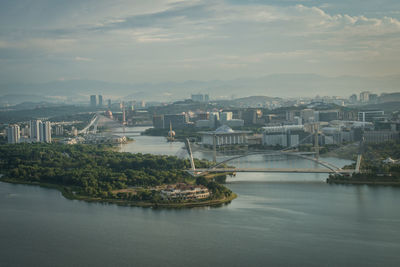 High angle view of city at waterfront