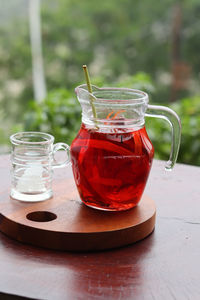 Close-up of tea in glass on table