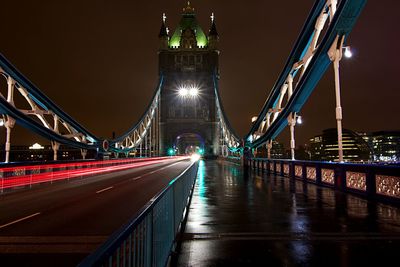 Light trails on bridge at night