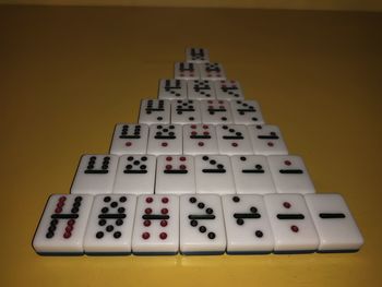 High angle view of objects on table against the background