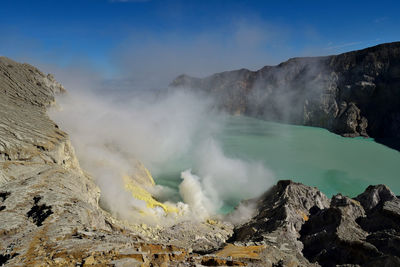 Smoke emitting from volcanic mountain