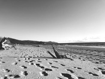 Scenic view of beach against clear sky