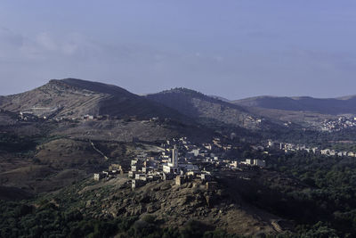 High angle view of townscape against sky