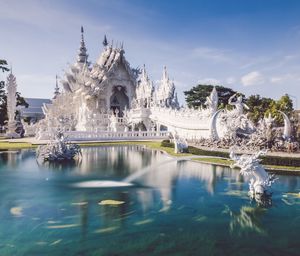 Reflection of buildings in lake