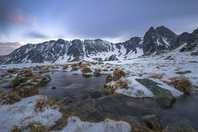 Scenic view of snowcapped mountains against sky