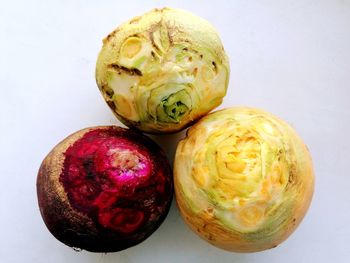 High angle view of fruit against white background