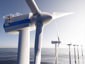 3d rendering of wind turbines installed on the sea