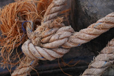 High angle view of rope tied up