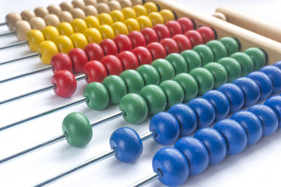 Close-up of multi colored candies on table