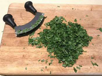 High angle view of vegetables on cutting board