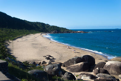 Scenic view of beach against clear sky