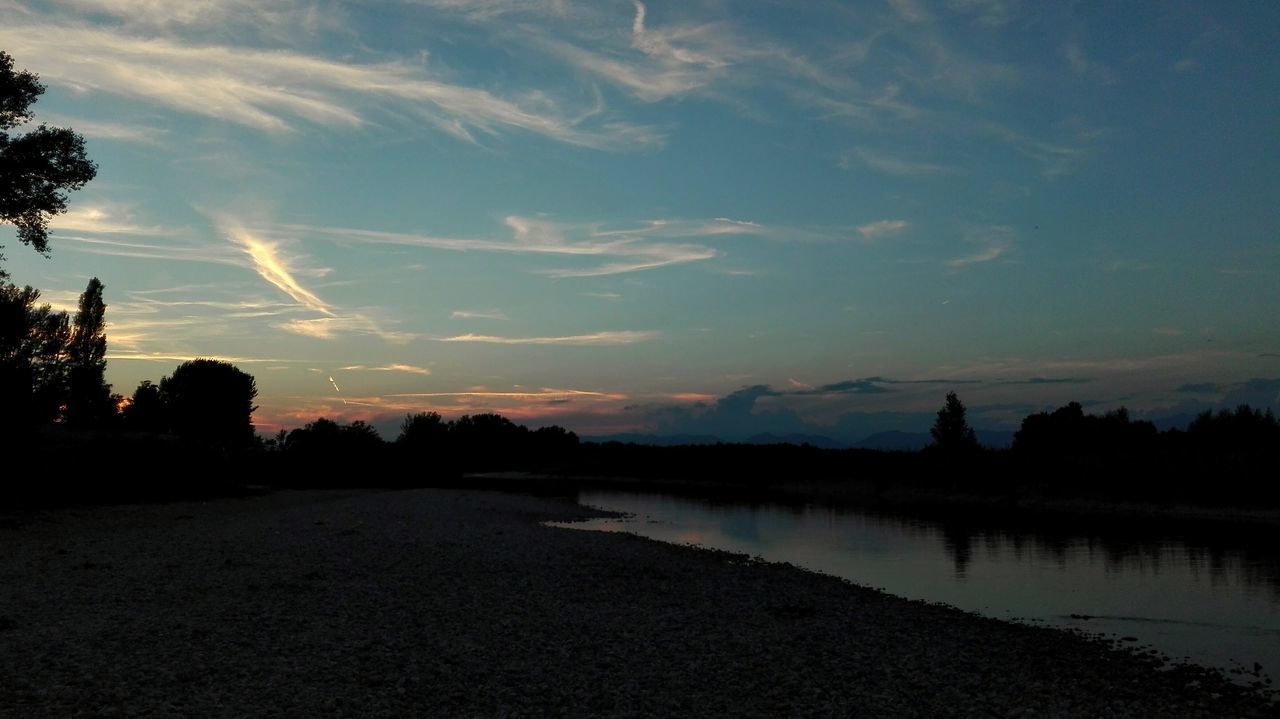 sunset, sky, silhouette, water, nature, tranquility, reflection, tranquil scene, scenics, river, beauty in nature, no people, outdoors, landscape, tree, day