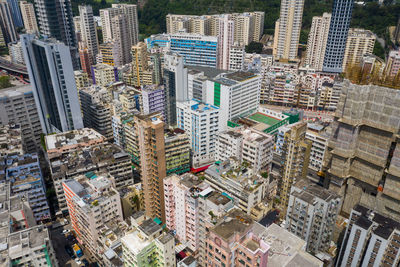 High angle view of buildings in city