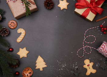 High angle view of cookies on table