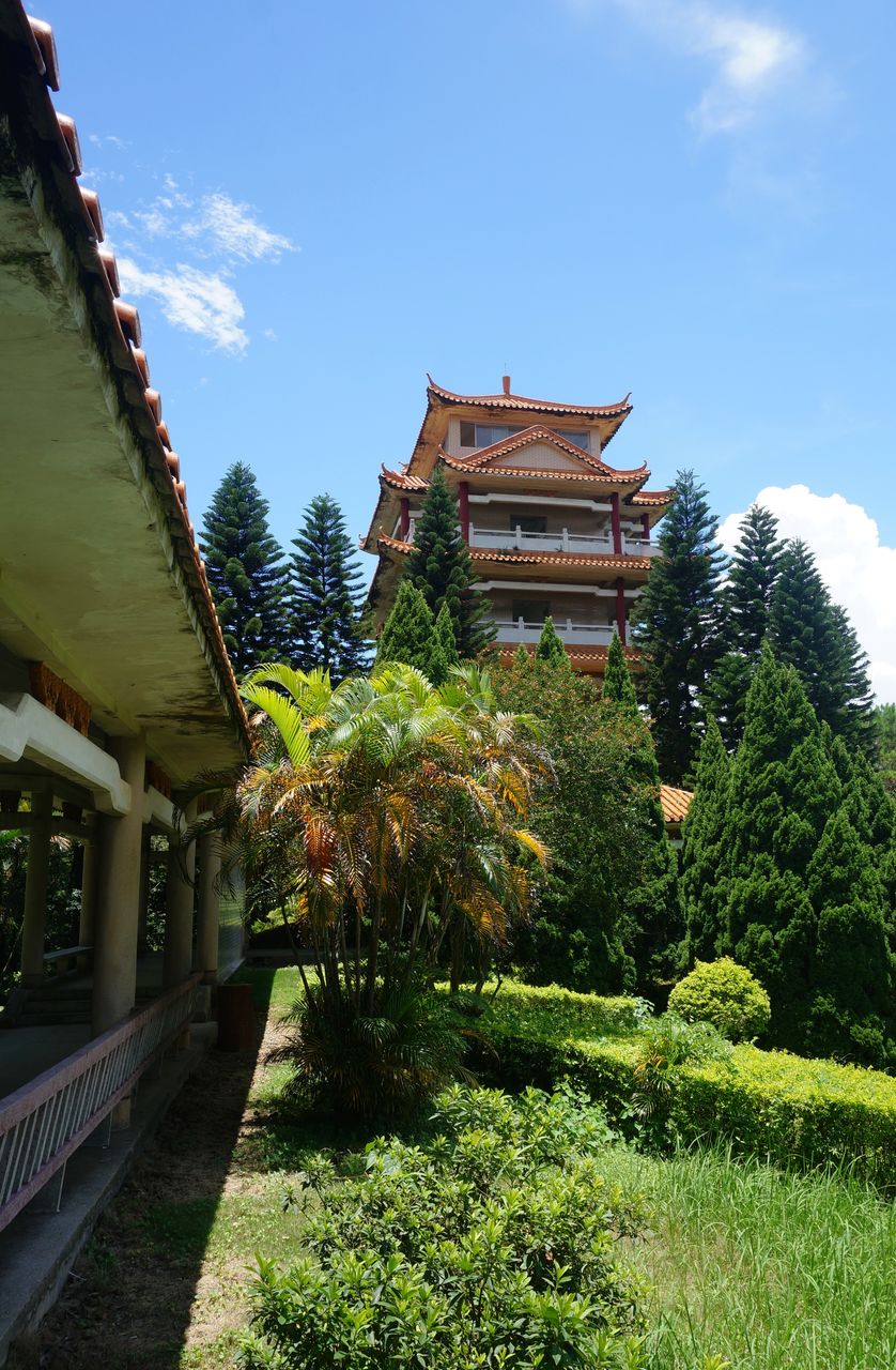 architecture, plant, built structure, building, building exterior, nature, sky, tree, religion, temple - building, tradition, garden, travel destinations, belief, history, house, the past, no people, travel, mansion, green, estate, spirituality, place of worship, outdoors, cloud, tourism, residential district, flower, front or back yard, day, pagoda, roof, formal garden, beauty in nature, growth, sunlight, blue, landscape, grass, environment, ancient