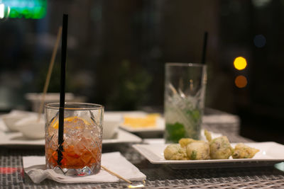 Close-up of drink served on table