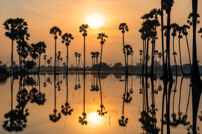 Scenic view of lake against sky during sunset