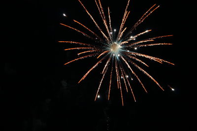 Low angle view of firework display at night