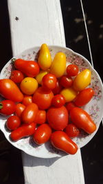 High angle view of tomatoes on table